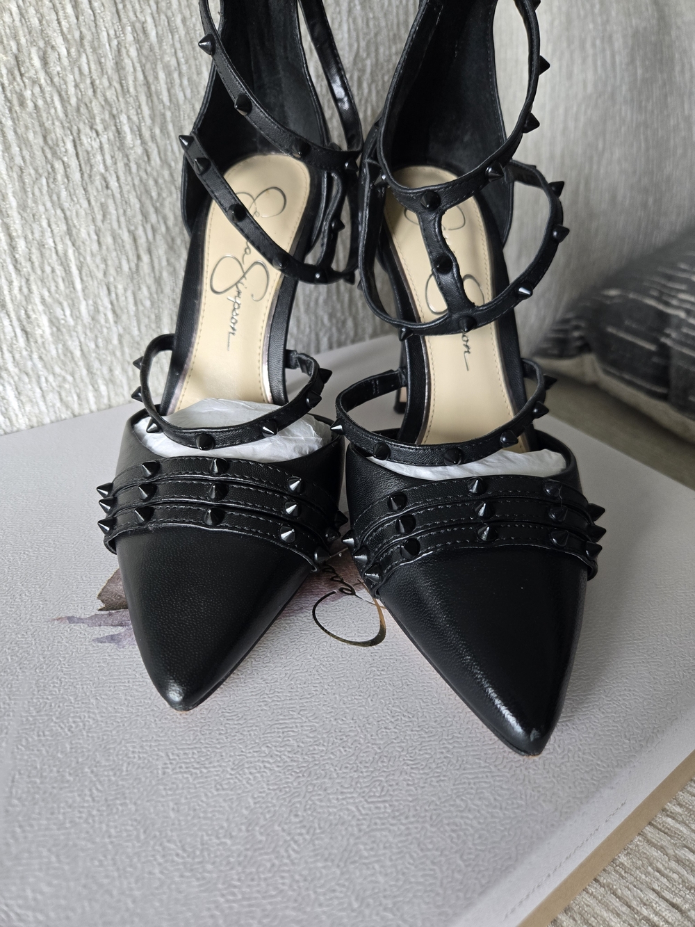 Jessica Simpson Black Strappy Pointed Stiletto Heels - Picture 5 of 11